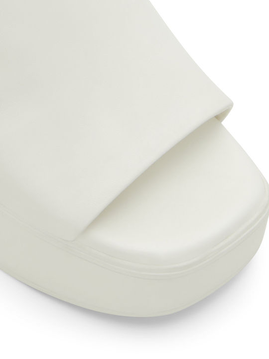 Leather Mules with Chunky High Heel in White Color 00068727