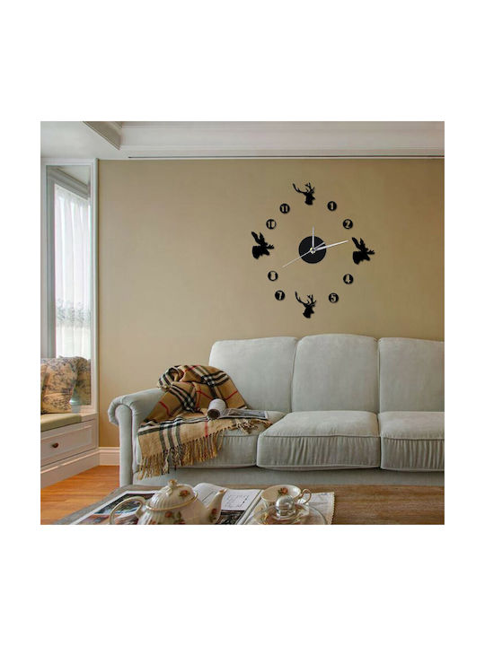 Reindeer 3D Wall Clock Sticker Plastic Black Ø30cm