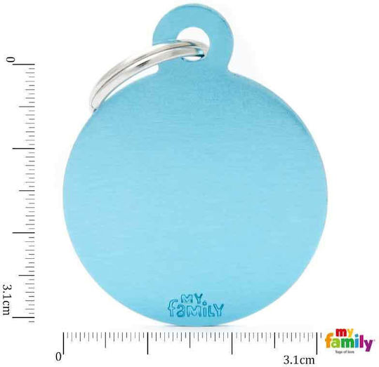 My Family Hunde-Identifikationsmarke Rundschreiben mit Licht Blau Metall mit Personalisierung