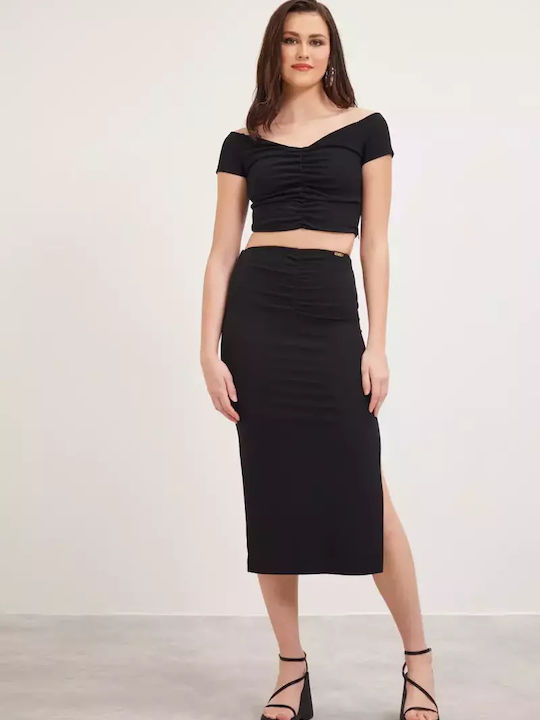 Enzzo pentru Femei de Vară Crop Top cu Mâneci Scurte cu Fermuar Negru