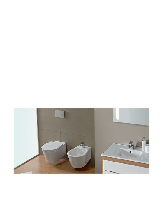 Sanitana Glam Wandhängende Toilette mit Deckel Thermodur Sanftes Schließen Weiße