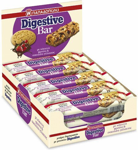 Παπαδοπούλου Digestive Bar με Κόκκινα Φρούτα & Σοκολάτα Γάλακτος (10x28gr) Μπάρα Ενέργειας / Ξηρών Καρπών με Σοκολάτα (10x280gr)