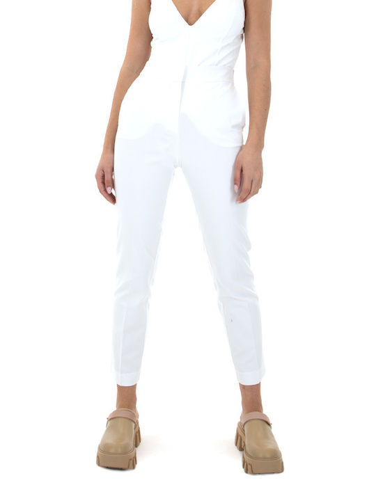 MY T Women's High-waisted Cotton Trousers in Slim Fit White