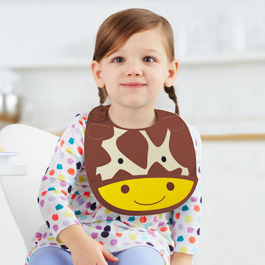 Skip Hop Waterproof Лигавник Силикон с бутон & Джоб Кафяв