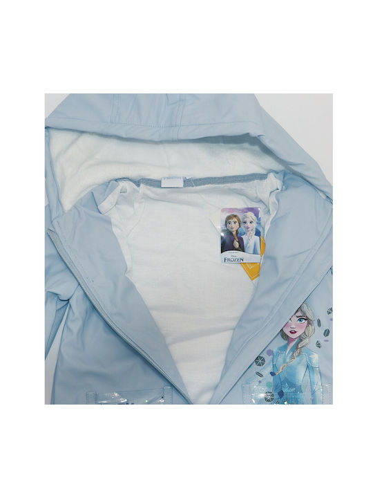 Disney Waterproof Girls Casual Jacket Light Blue with Lining & Ηood