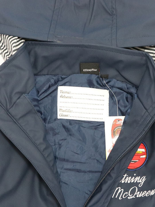 Waterproof Kids' Casual Jacket Long with Hood Navy Blue Cars