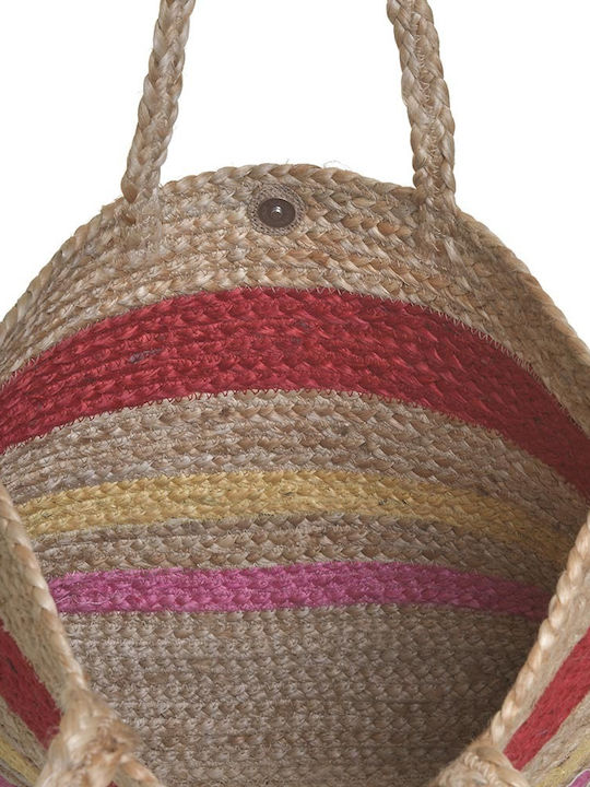 Inart Straw Beach Bag with Wallet Pink with Stripes