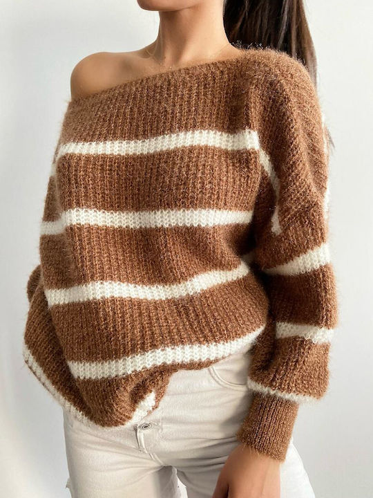 DOT Women's Long Sleeve Sweater Striped Brown