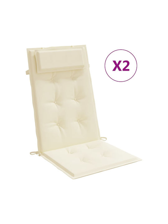 vidaXL Waterproof Garden Chair Cushion with Backrest Ecru 2pcs 50x120cm