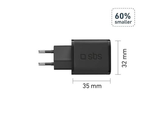SBS Φορτιστής Χωρίς Καλώδιο GaN με Θύρα USB-C 20W Power Delivery Μαύρος (TRGAN1C20K)