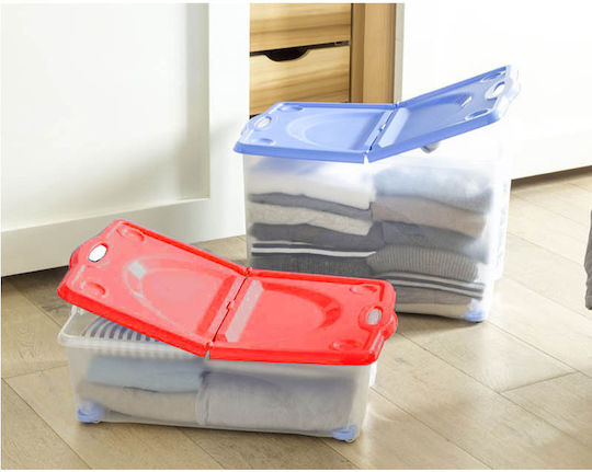 Bama Plastic Storage Box with Wheels and Lid Transparent 59x39x18cm