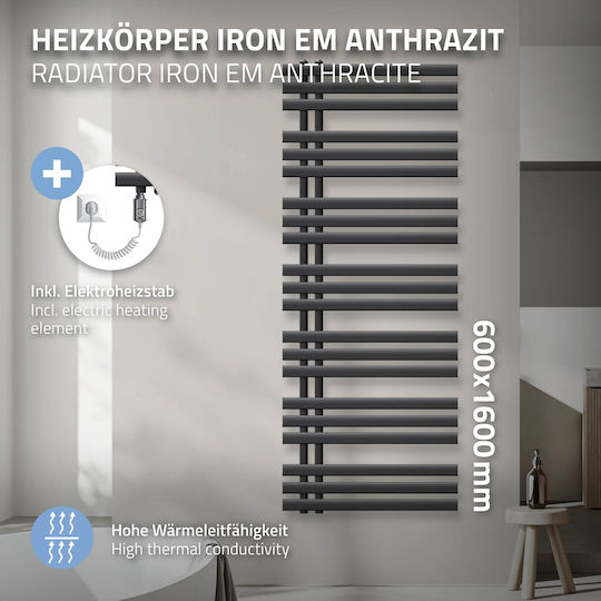 ECD Germany Iron Em Elektrischer Handtuchhalter 900W 160x60cm Gray