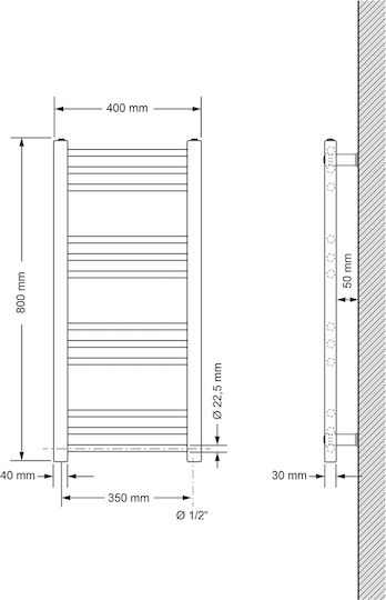 ECD Germany Elektrische Handtuchheizkörper 600W 80x40cm Silber