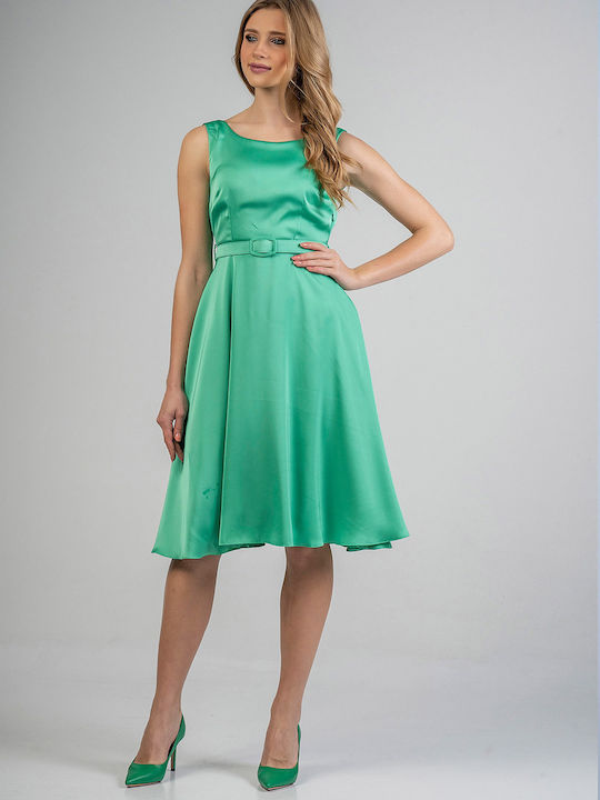 Bellino Summer Midi Evening Dress Satin Open Back Green