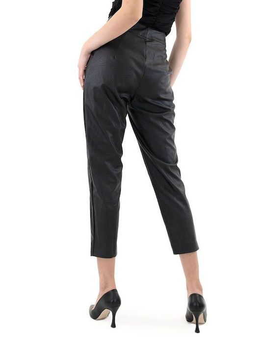 MY T Women's High-waisted Fabric Trousers in Slim Fit Black