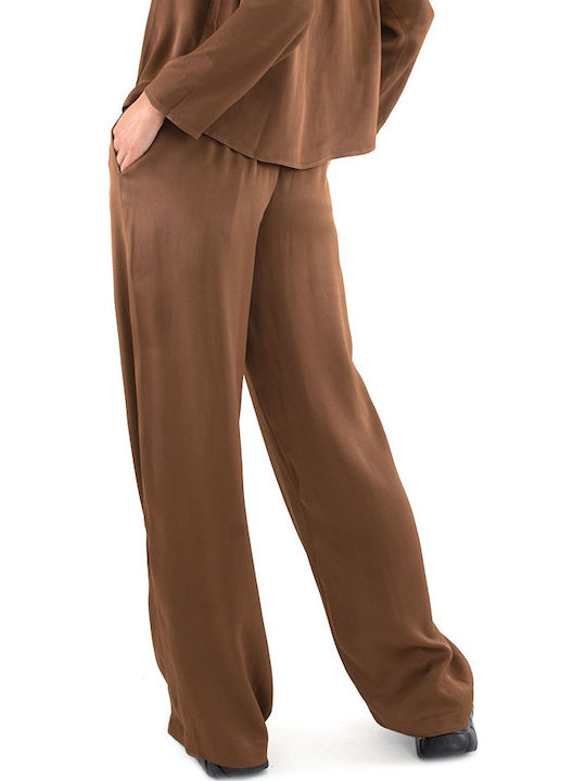 Damen Hoch tailliert Stoff Hose Braun