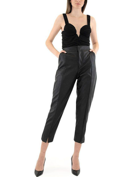 Damen Hoch tailliert Stoff Hose in Schlanker Passform Schwarz