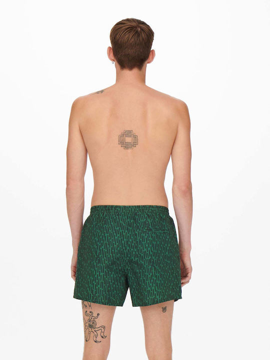 Only & Sons Men's Swimwear Shorts Green with Patterns