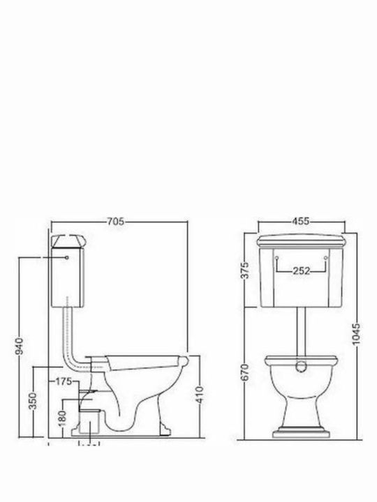 Kolossos Retro Spülkasten Stehende Toilette mit Spülung Weiße