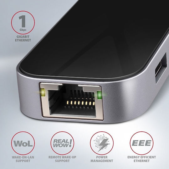 Axagon USB-C Docking Station mit HDMI 4K PD Ethernet Schwarz (HMC-6GL)