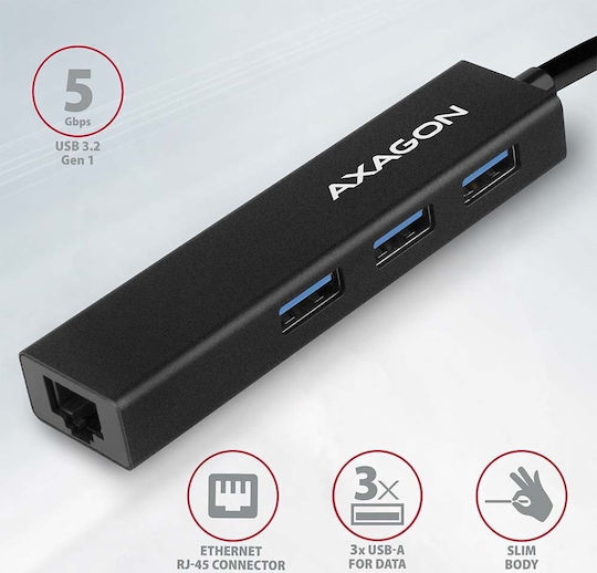 Axagon v1 Hub 4 Porturi USB 3.2 cu Conectare USB-A / Ethernet