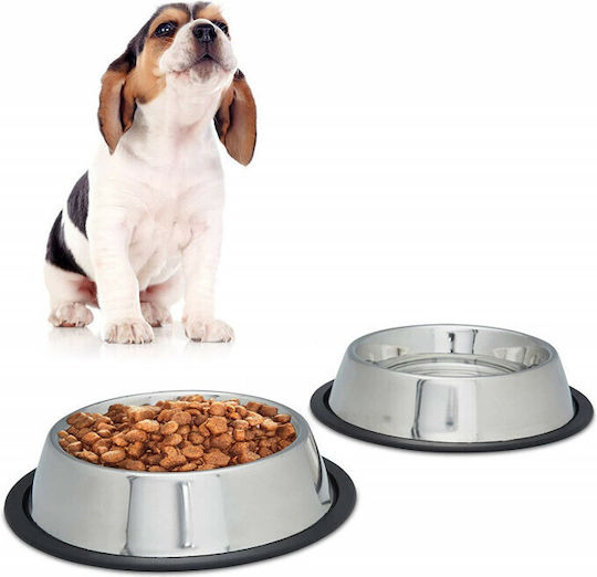 Relaxdays Stainless Steel Bowl Food & Water for Dog & Cat 500ml 30cm in Silver Color 2pcs