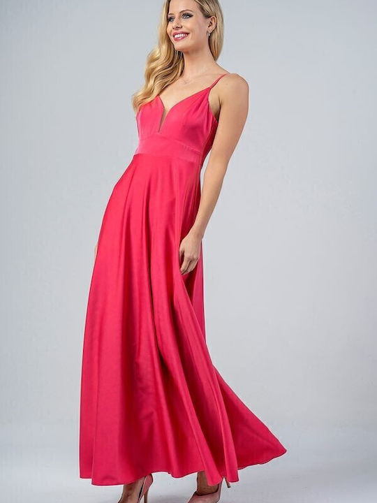Summer Maxi Dress for Wedding / Baptism Satin Fuchsia