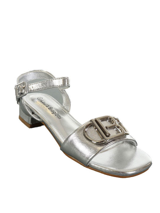 Laura Biagiotti Synthetic Leather Women's Sandals Silver with Chunky Low Heel