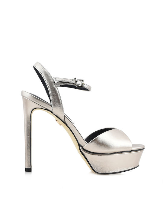 Lola Cruz Leder Damen Sandalen in Silber Farbe