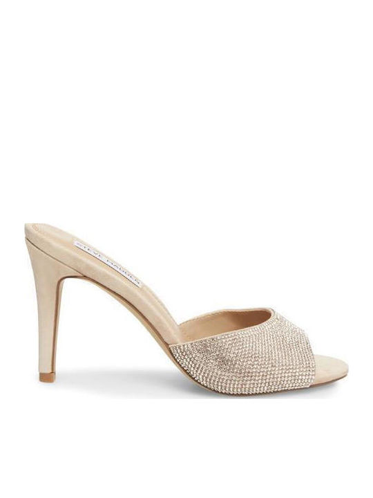 Suede Mules με Λεπτό Ψηλό Τακούνι σε Μπεζ Χρώμα