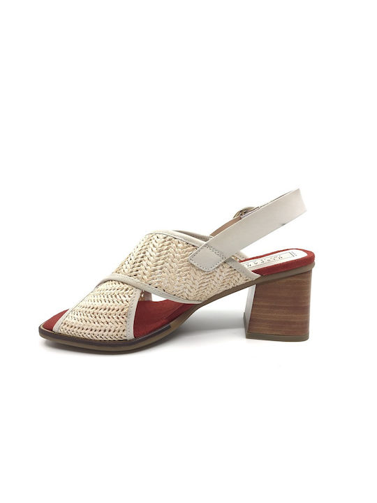 Hispanitas Leather Women's Sandals Beige with Chunky Medium Heel RHV00251