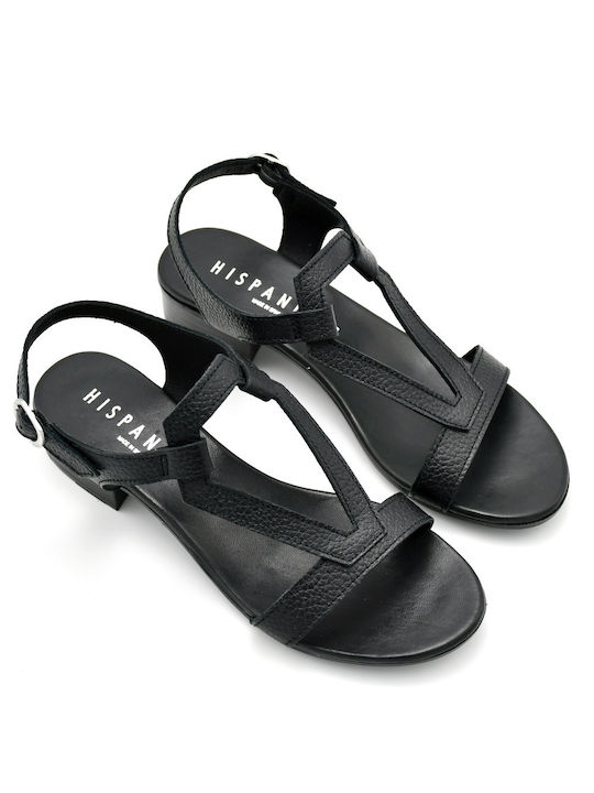 Hispanitas Leather Women's Sandals Black with Chunky Low Heel HV221689