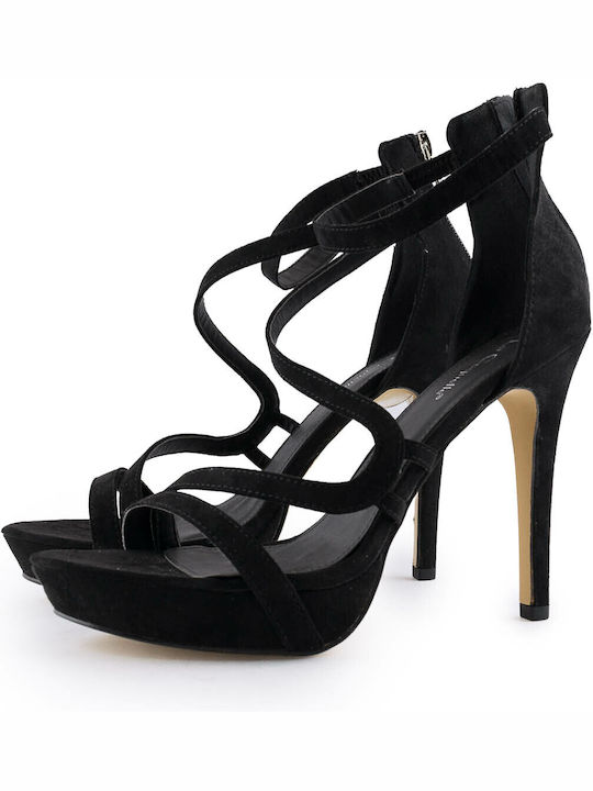 La Coquette Women's Sandals Black with Thin High Heel 61SS-0272-000001