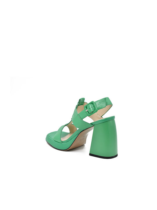 19V69 Women's Sandals AM Green with Chunky High Heel