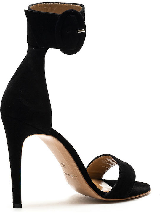 Philippe Lang Suede Women's Sandals with Ankle Strap Black