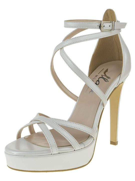 Mark Milan Platform Leather Women's Sandals with Ankle Strap White 2000254303