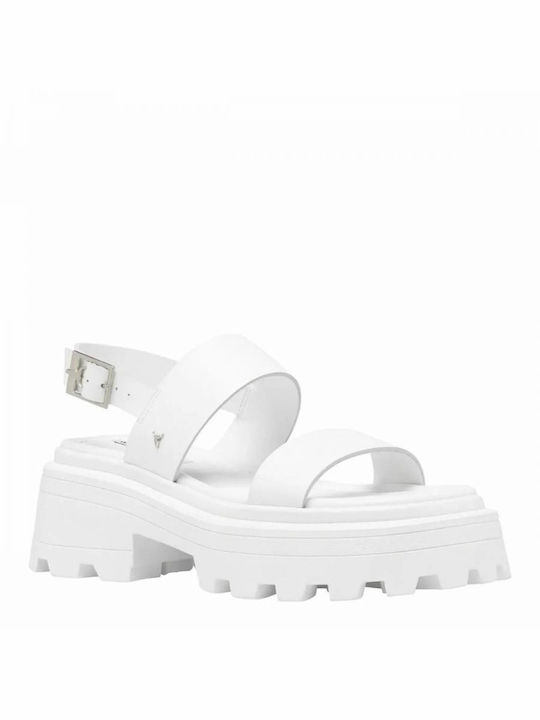 Windsor Smith Leather Women's Sandals Revival White with Chunky Medium Heel