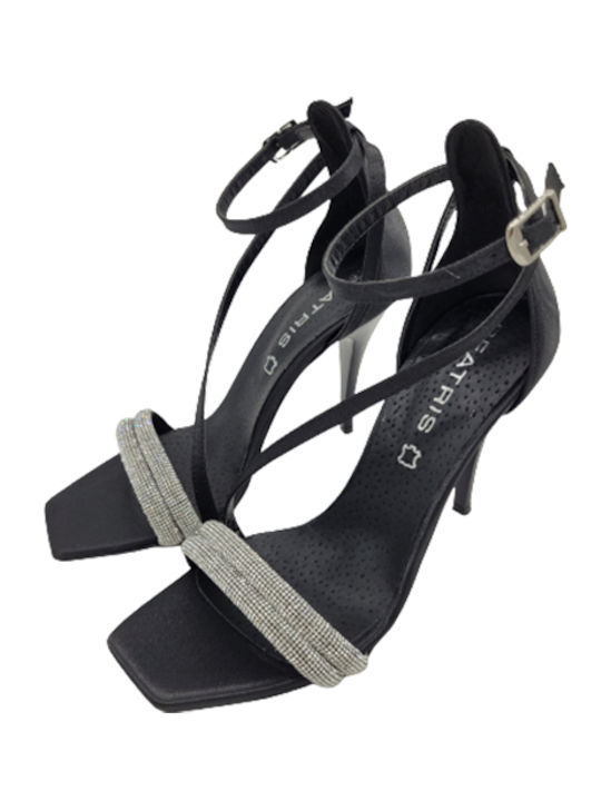 Leder Sandalen mit Strass Schwarz