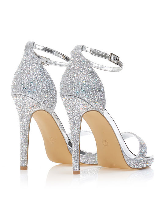 Sandalen aus Lackleder mit Strass Silber