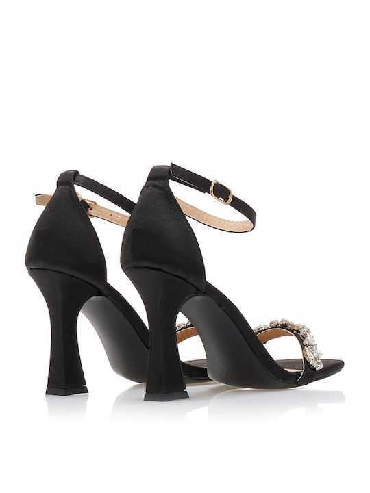 Stoff Sandalen mit Strass Schwarz