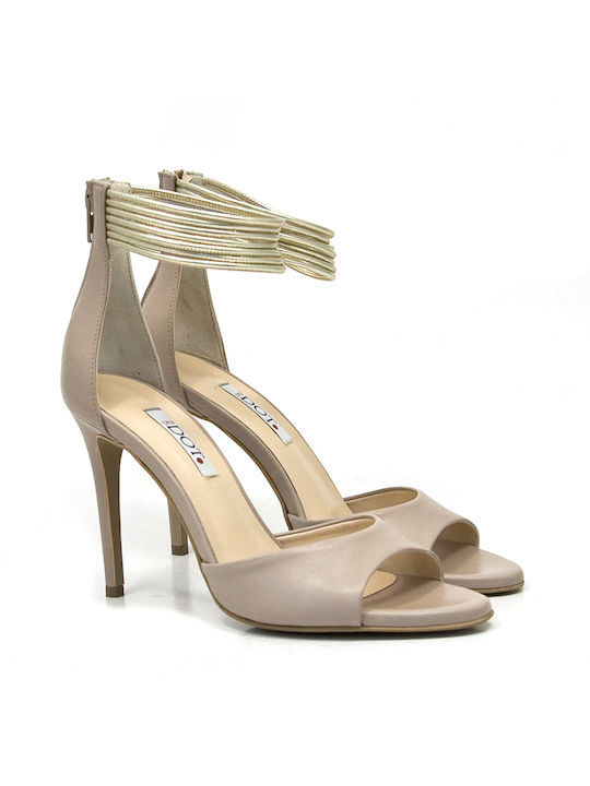 Red Dot Leather Women's Sandals with Ankle Strap Beige