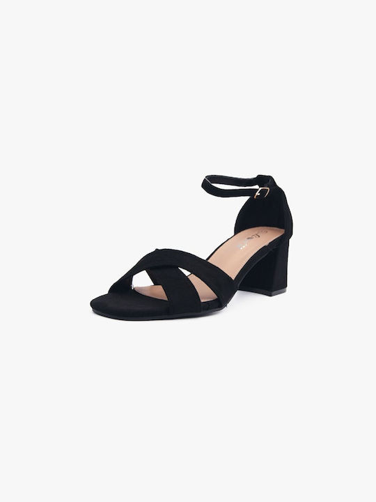 Joya Suede Women's Sandals with Ankle Strap Black