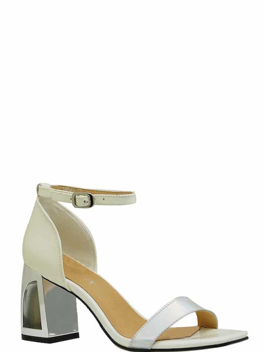 Favela Women's Sandals with Ankle Strap White with Chunky High Heel 00236