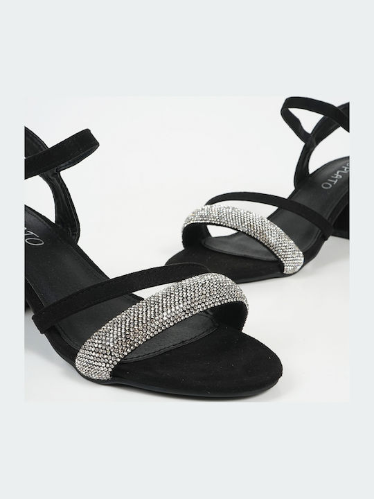 Suede Sandals with Strass Black