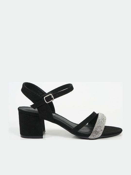 Suede Sandals with Strass Black