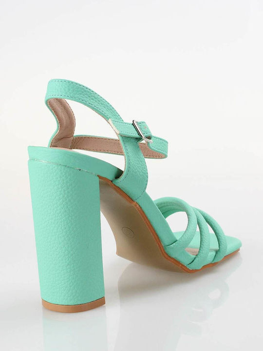 Blondie Synthetic Leather Women's Sandals Green with Chunky High Heel