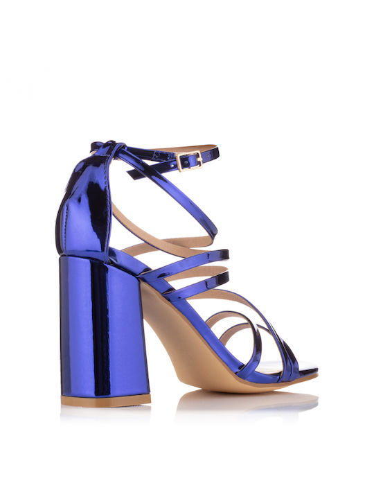 Diamantique Women's Sandals Blue with Chunky High Heel Z-01