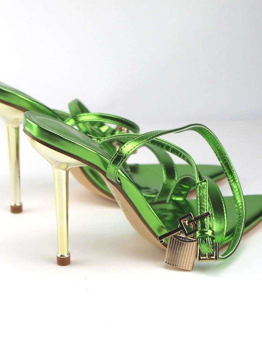 Diamantique Women's Sandals Green with Thin High Heel