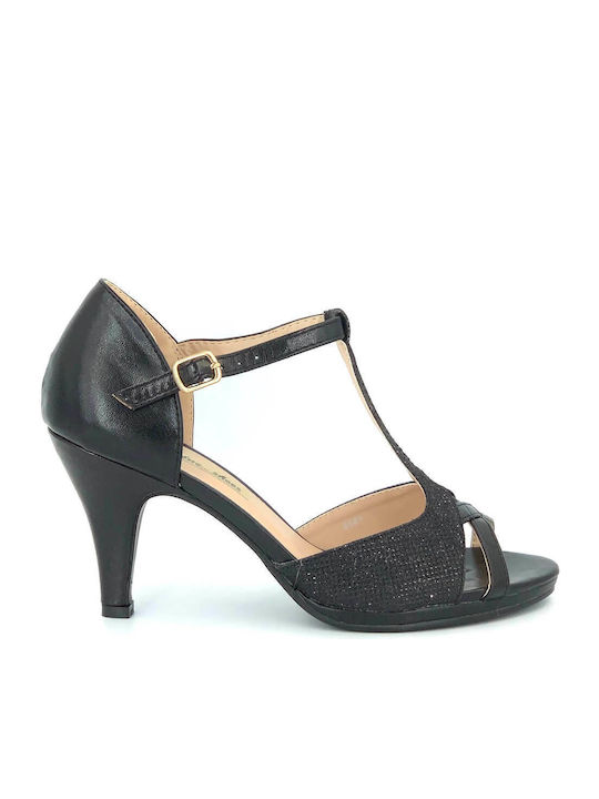 Karidis-Shoes Women's Sandals with Ankle Strap Black with Thin High Heel 4649