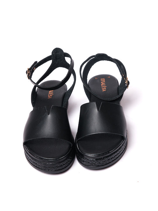 Malesa Women's Flat Sandals Flatforms in Black Color